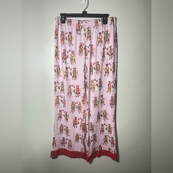 Beauty Sleep Social Other - Pink Pajama Pants with Red Polka Dot Trim and Cheetah Novelty Print Size Large